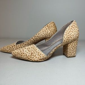 Pilcro and the Letterpress Leopard Print Block Heel Pumps in Tan and Cream